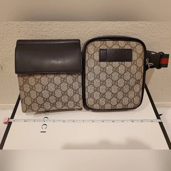 LIKE NEW- Gucci Double Web Belt Bag - Picture 13 of 16